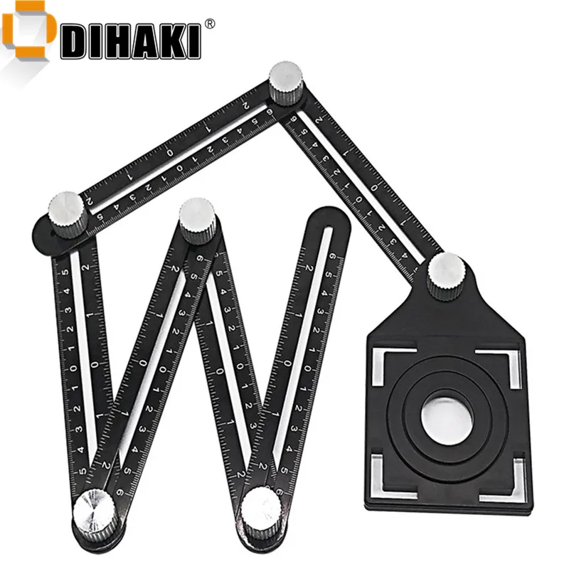 Multi Template 6-Sided Angle Measuring Ruler Folding Rulers Tool with Tile Positioning Aperture Ruler Woodworking Gauges Tool afbeelding