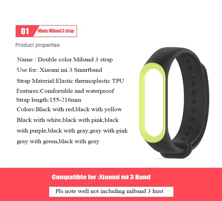 Двойной Цветной mi band 3 Аксессуары pulseira mi band 3 ремешок Эластичный термопластиковый ТПУ ремешок для xiaomi mi 3 band