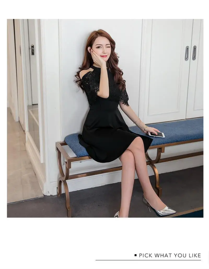 2018 New Arrivals Summer Women dress Short Sleeve Slim Hollow Out Lace A Word Is Bitter Fleabane Dresses Free Shipping