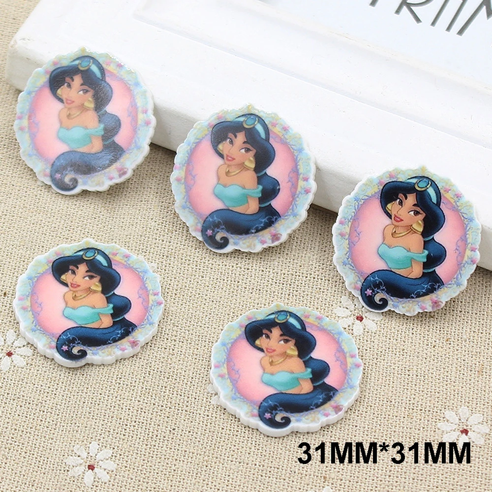 

50pcs 31MM Cartoon Princess Flatback Resin Cabochon Planar Resin DIY Craft Embellishments For Home Decoration Accessories FR279