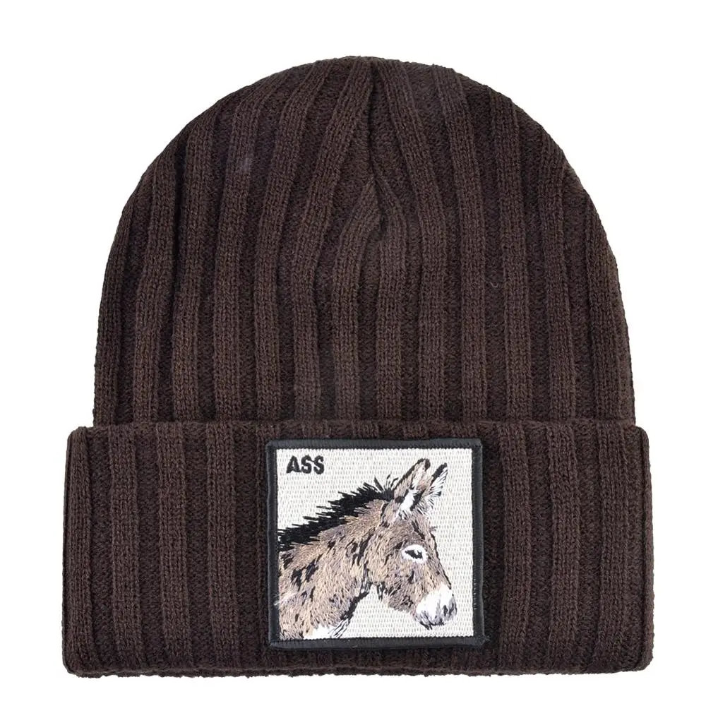 Solid color Winter hats for men Embroidered Donkey pattern Beanies women skiing Bonnet autumn Hip Hop Cap Gorras Thick warm caps