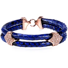 2016 New trendy free engraving genuine python bracelet, men blue leather bracelet exclusive leather bracelet