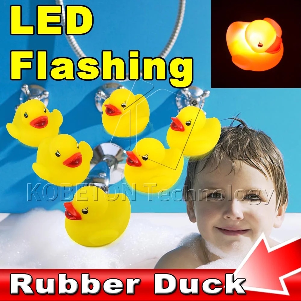 10Pcs/lot LED rubber duck Wholesale Bath Flashing Light Toy Baby
