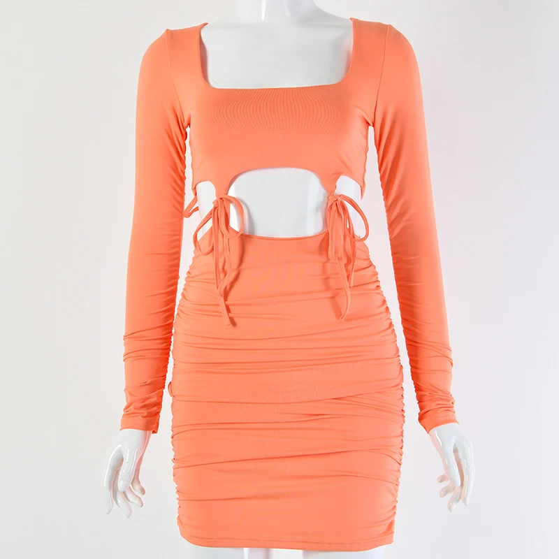 Forefair Long Sleeve Sexy Party Dress Hollow Out  (21)