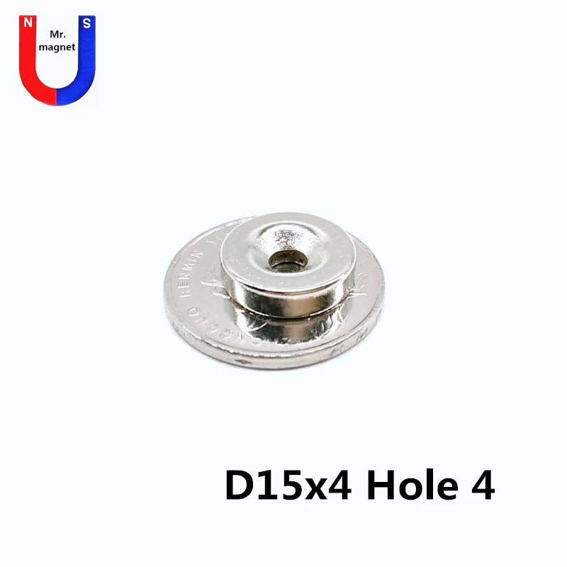 

100pcs 15*4-4 super strong neodymium magnet 15x4 magnet With countersunk hole 4 small disc round for hole 15x4-4 permanent NdFeB