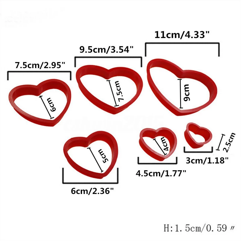 JX-LCLYL 6Pcs Red Heart Shaped Cookie Cutter Biscuit Mold Mould Cake Baking Tool Plastic