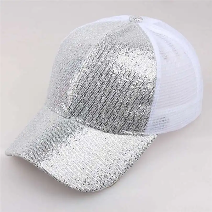New Fashion Unisex Women Casual Daily Ponytail Baseball Cap Sequins Shiny Messy Bun Snapback Hat Sun Classics Caps #4F03 (28)