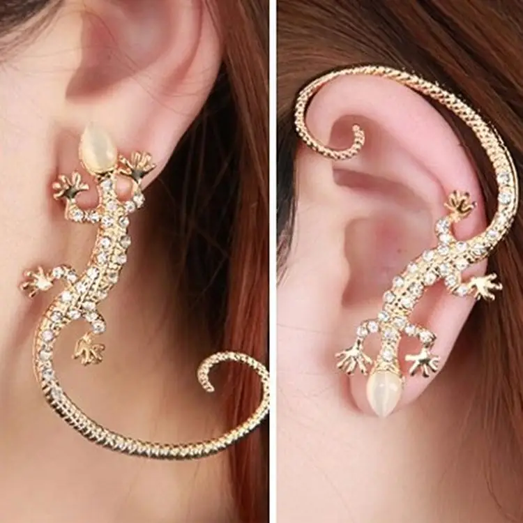 

1pc Woman Trendy Crystal Inlaid Luxury Elegant Gecko Lizards Shaped Earrings Silver Color Gold Color Charming Jewelery