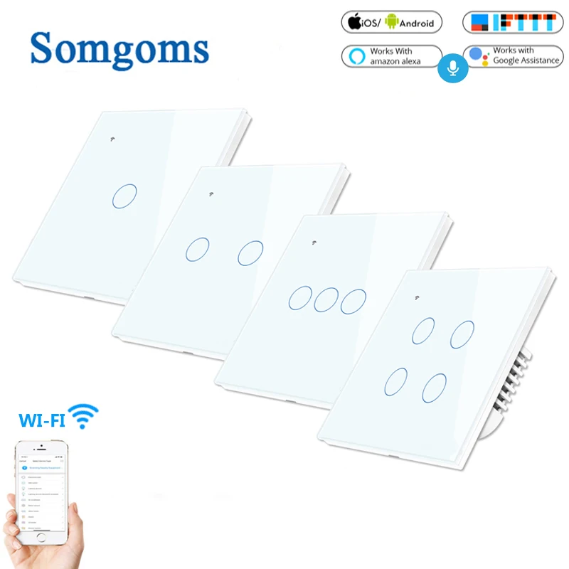 

1 2 3 4 Gang 1 way WiFi touch switch remote APP control AC 85v 220v wall Light Switch EU UK Standard wireless smart home switch