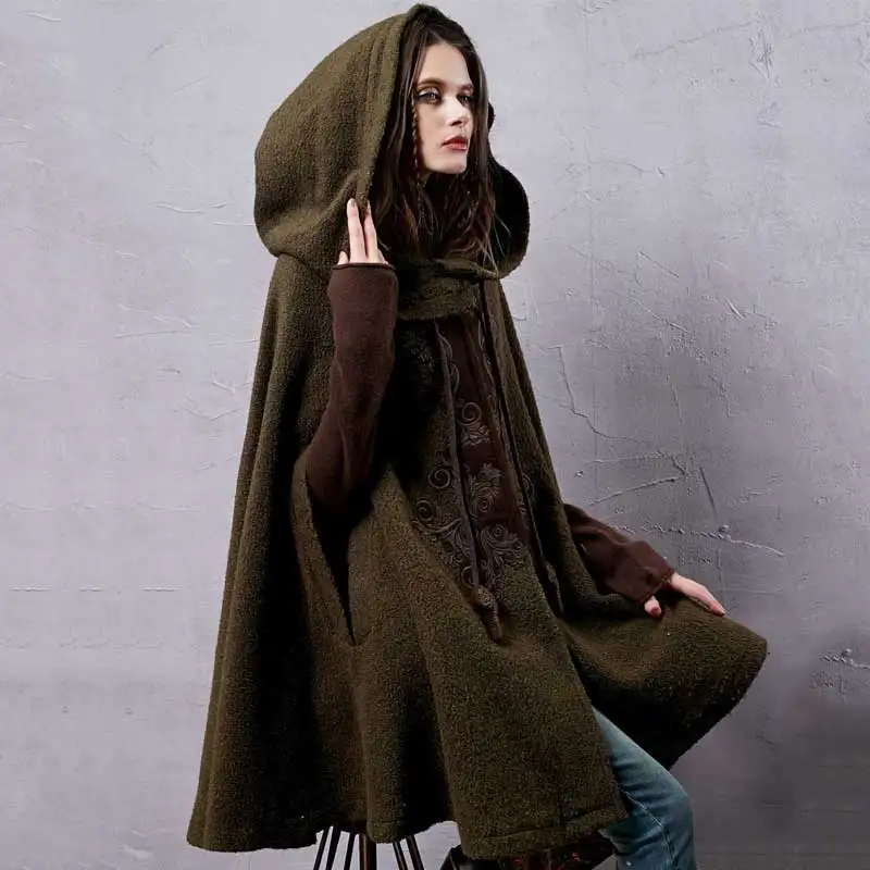 ARTKA de invierno de las mujeres nuevo Vintage lana cálida Sudadera con capucha capa abrigo bordado de la gota-hombro manga Cabo de lana prendas de vestir exteriores WA10220D - 1