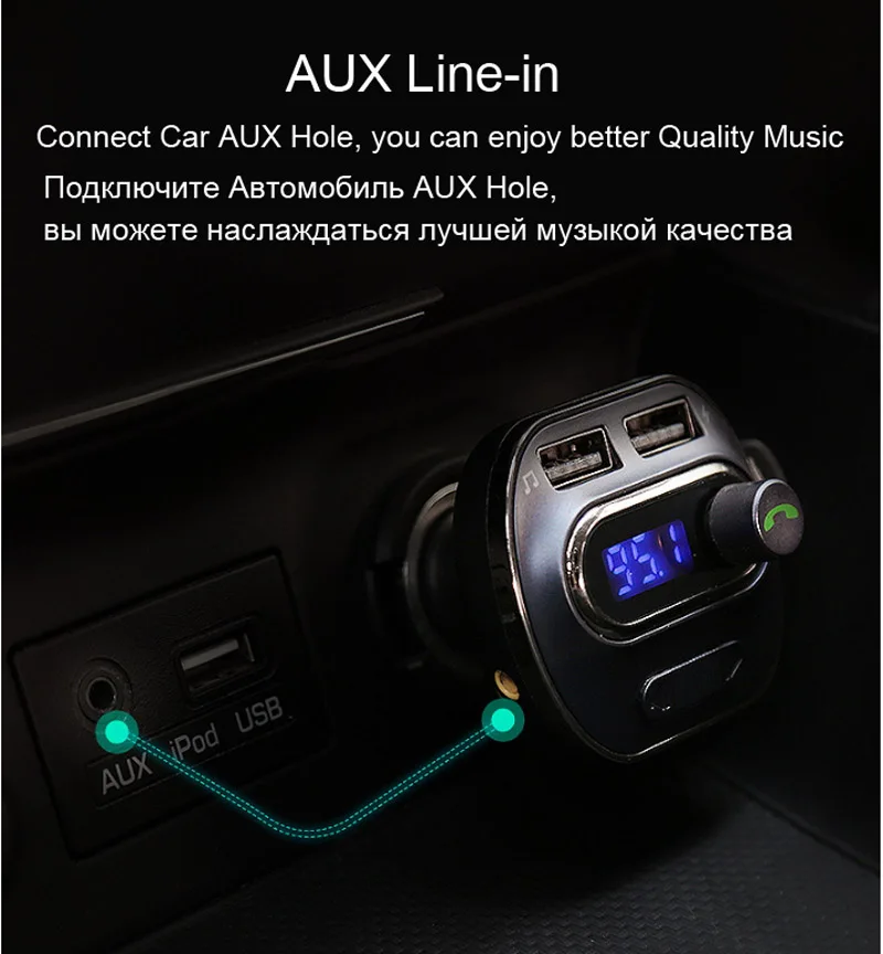 AGETUNR Bluetooth автомобильный комплект громкой связи MP3 плеер fm-передатчик 2 USB 5 В 3.4A Поддержка TF карты и USB музыка и AUX линейный выход