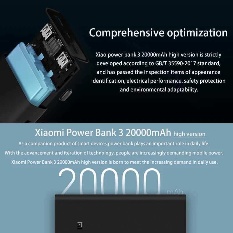 Original Xiaomi Power Bank 3 20000mAh Portable Charger Power Supply Dual USB USB-C Two-way Quick Charging Mi External Battery Original Xiaomi Power Bank 3 20000mAh Portable Charger Power Supply Dual USB USB-C Two-way Quick Charging Mi External Battery