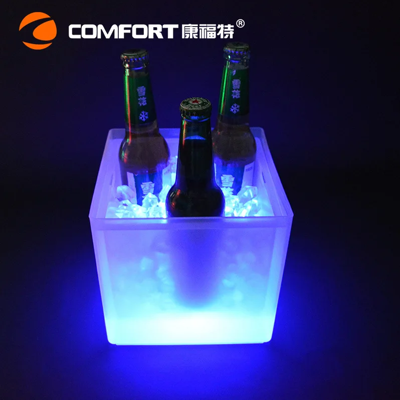 

PP double wall battery operated plastic wine led ice bucket LED ice bucket bar multicolor luminous colors square bucket