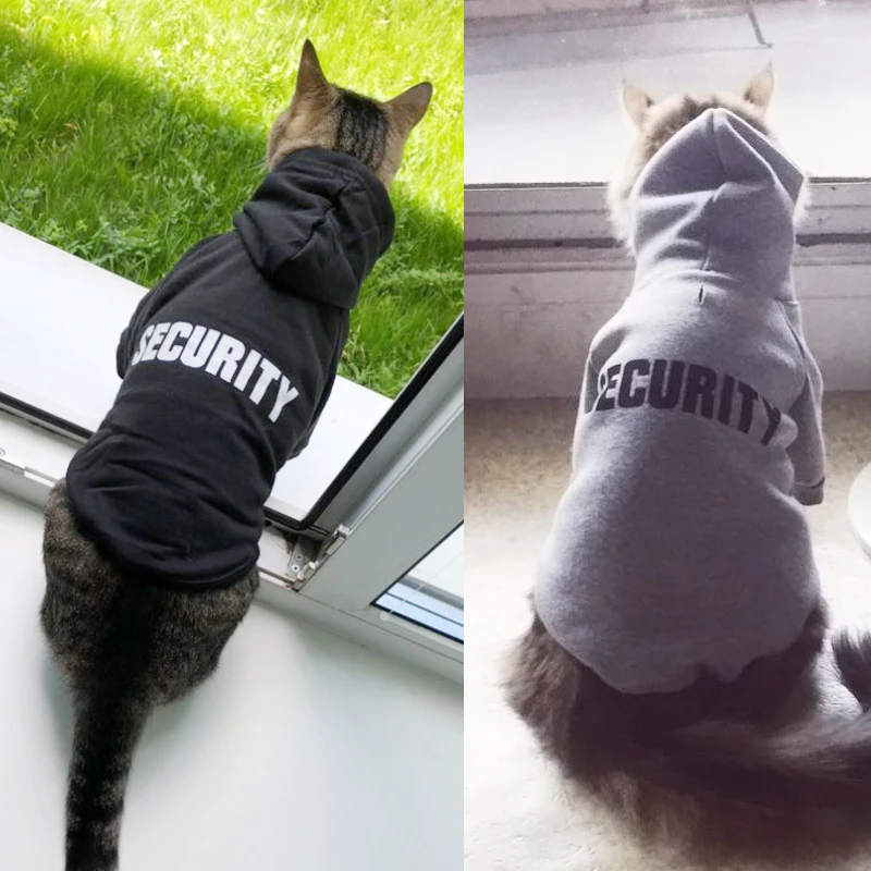 Security Cat Clothes Pet Cat Coats Jacket Hoodies For Cats Outfit Warm Pet Clothing Rabbit Animals Pet Costume 12b20S3
