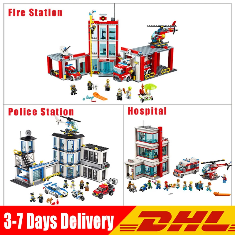 

Lepin City 02020 Police Station+ 02052 Fire Station +02113 Hospital Model Building Blocks Bricks Educational kids Toys Gifts