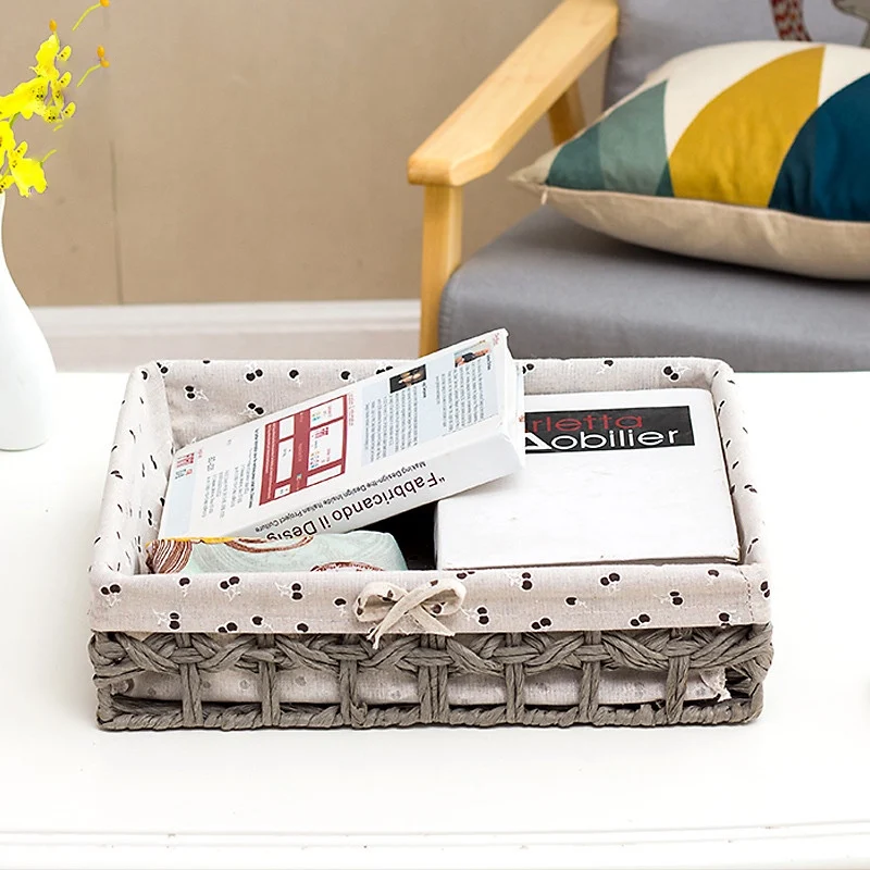 

Rattan baskets storage table food fruit display plate towel sundries storage decor straw basket large with cotton linen lining