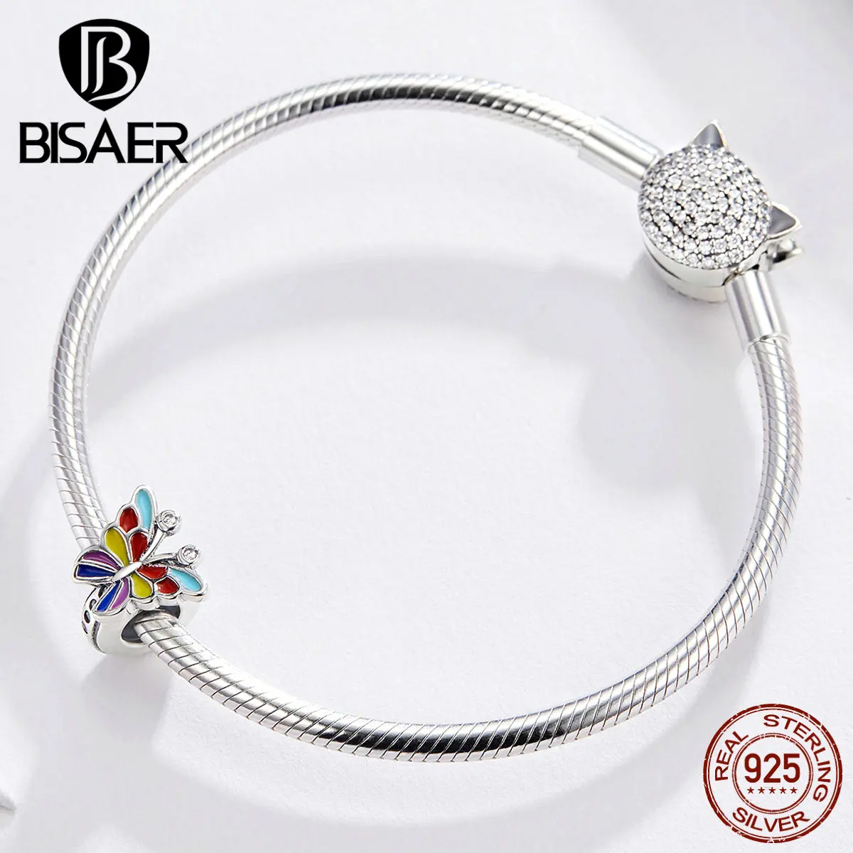 BISAER подвески-бабочки, 925 пробы, серебряное, цветное насекомое с эмалевым покрытием, бусины-бабочки, подходят для браслетов, DIY ювелирные изделия ECC1195