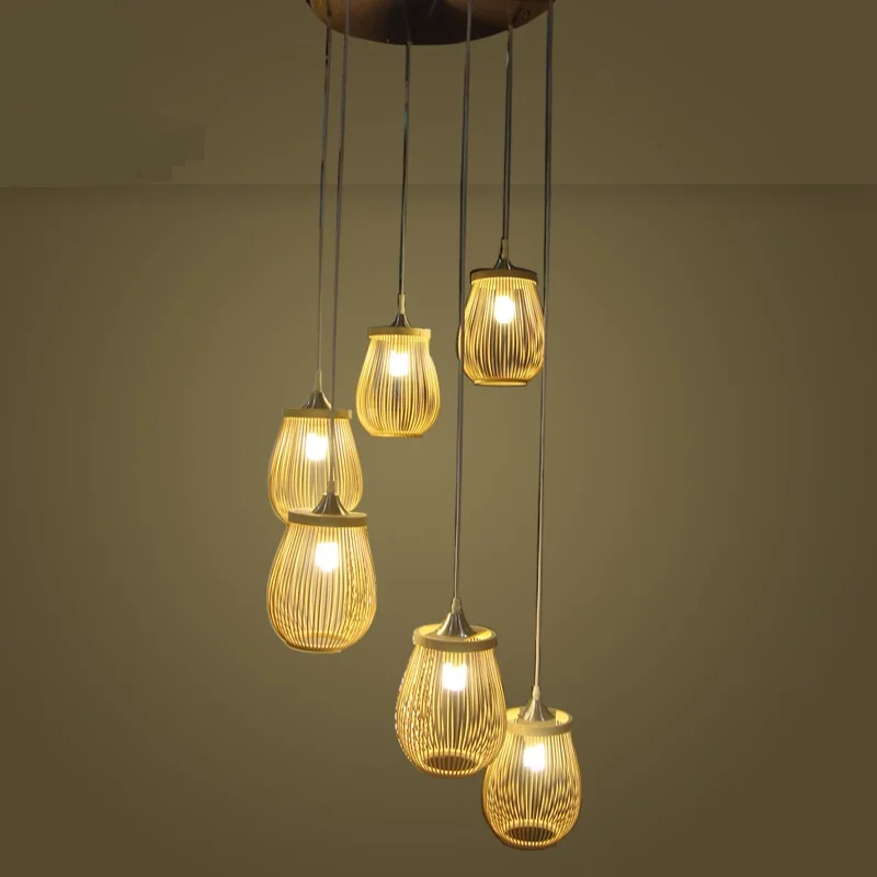 Stairs wood lights living room large pendant light revolving stair lamp