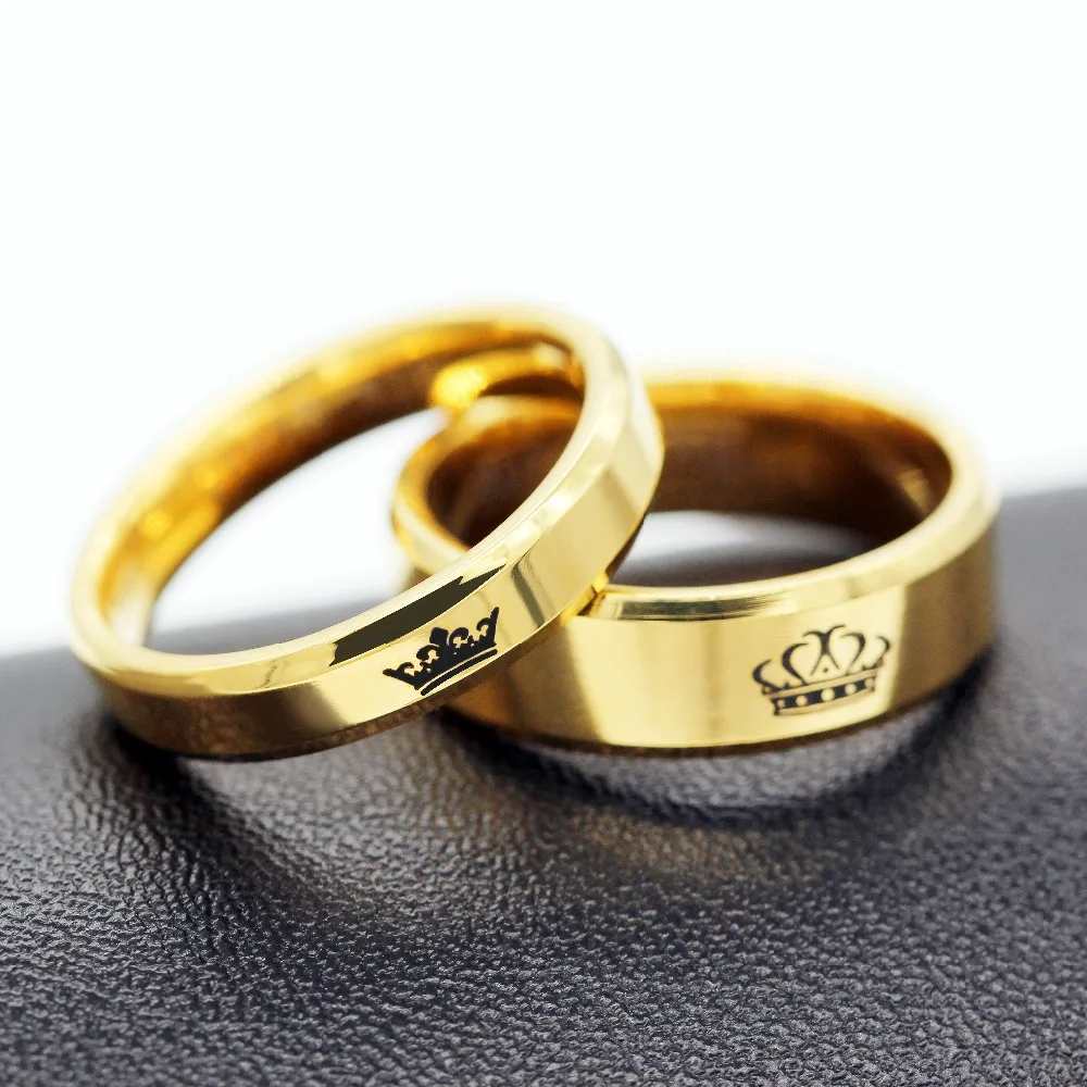 Love And Promise Her King His Queen Couple Gold Ring for Boys & Girls /  Couples Stainless Steel Titanium Plated Ring Set Price in India - Buy Love  And Promise Her King