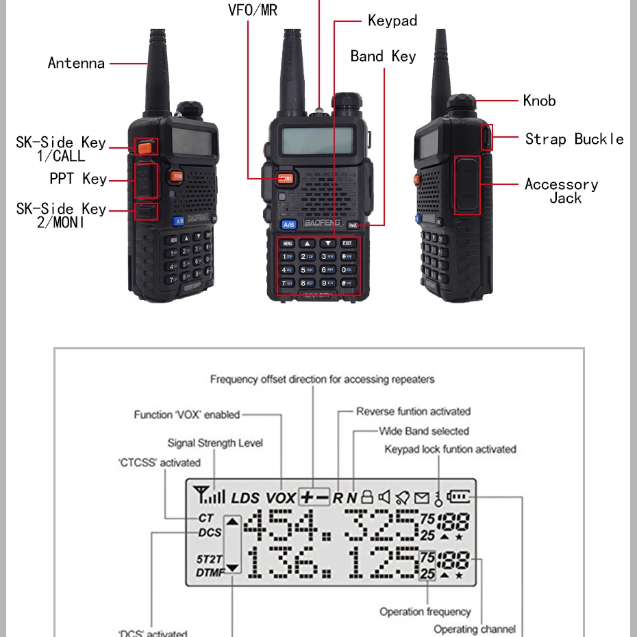 УФ 5R Baofeng Любительское радио CB Walkie Talkie Dual Band UV5R Портативный трансивер VHF UHF FM 5R охоты радио 128CH VOX Walky Talky