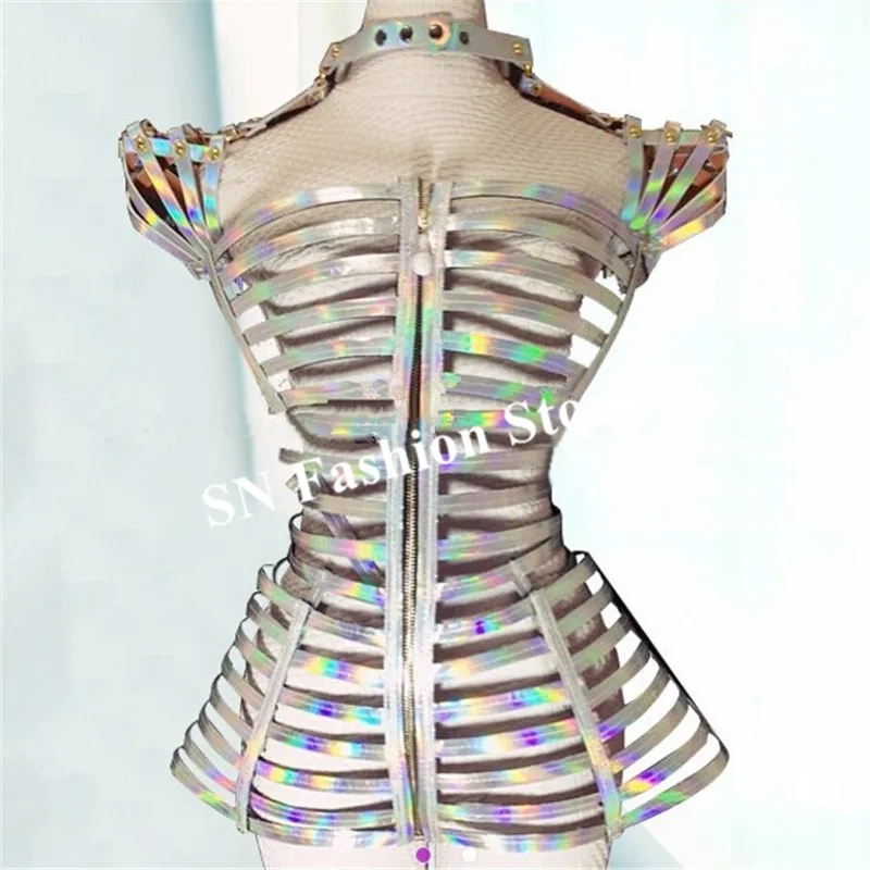 

S07 Ballroom dance silver mirror costumes Slim Clothes stage show wears women sexy dresses dj disco outfit performance bar bra