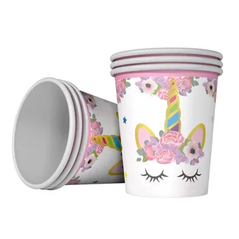 

Unicorn 10pcs/lot 7inch Disposable tableware paper Cup Cartoon Kid baby shower Birthday Party decoration supplies