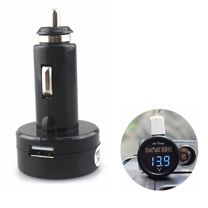 2 in 1 Car Digital Voltmeter USB Charger Battery Voltage Detector Blue