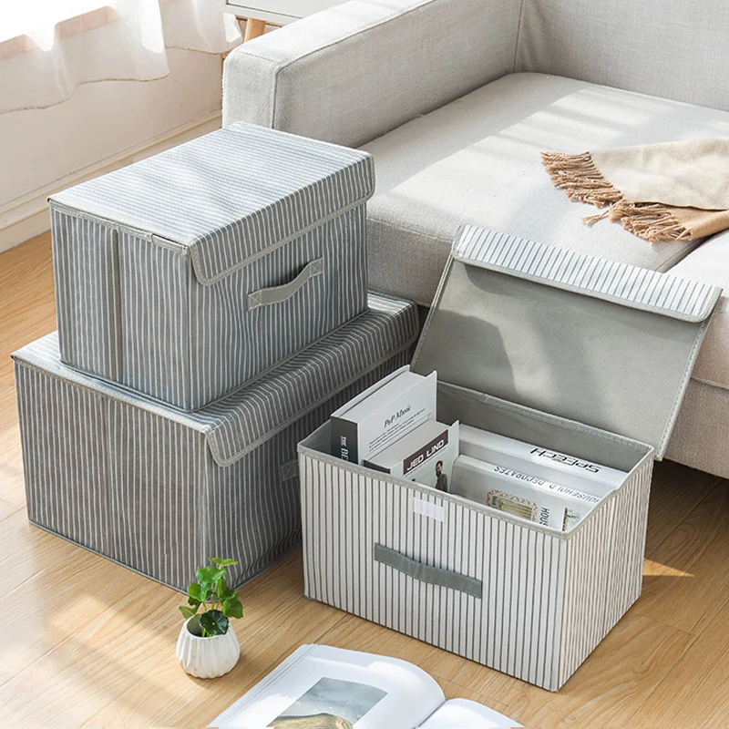 Large Dog Toys Storage Box Canvas Storage Basket Bin Organizer with Lid Light Gray Perfect Collapsible Bin for Organizing Dog Cat Toys and Accessories