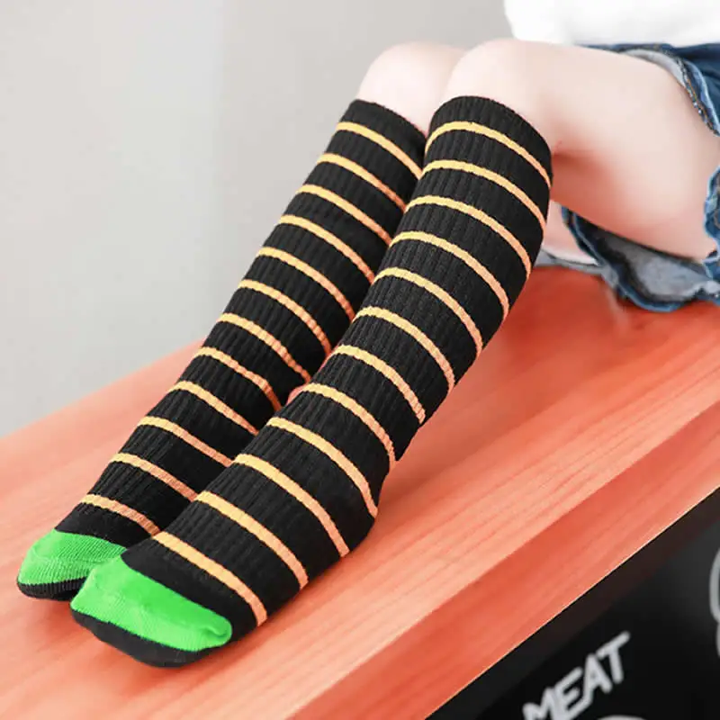 Green strip Детские теплые гольфы, Нескользящие композитные носки для мальчиков и девочек, полосатые детские гольфы - Цвет: Green strip