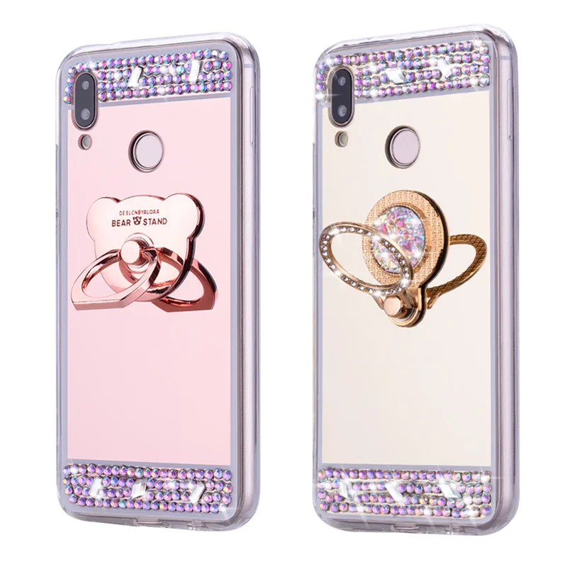 

3D view Mirror Glitter Ring Cover For Huawei P30 Pro lite Y7 2019 Y6 Y9 P Smart Plus Z 2019 Case soft Silicone Armor Phone case