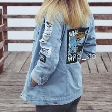 Специальное предложение, хлопковая куртка с карманами, с потертостями, однотонная, не весенняя, Женская куртка, с дырками на спине, в ковбойском стиле