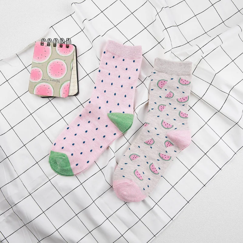 PEONFLY, хлопковые жаккардовые носки с фруктами, женские милые Носки с рисунком арбуза, в горошек, дизайн, Украина, kawaii, милые зимние носки