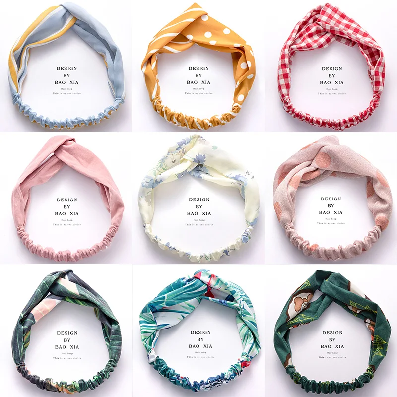 

1PC 2019 New Fashion Women Print Headbands Cross Knot Elastic Headband Girls Sweet Bandanas Headwear Hair bands Hair Accessories