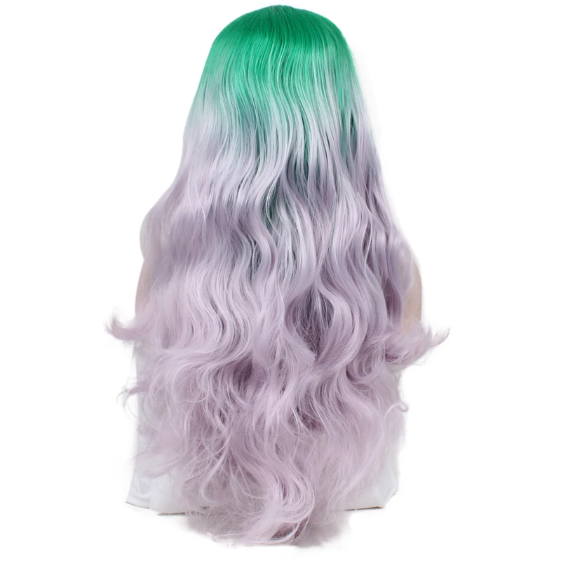 JOY& BEAUTY, завязанный вручную зеленый светильник, фиолетовый, с эффектом омбре, высокая температура, волоконные волосы, длинные, волнистые, без клея, синтетические волосы на кружеве, парик для женщин