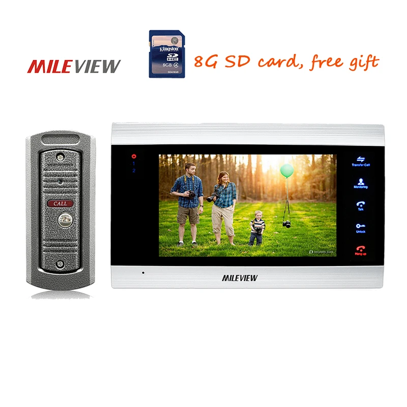 

Free Shipping 720P AHD HD 7" Color Screen Video Intercom Door Phone Recording System + Metal Outdoor Camera Unlock Monitor + 8G