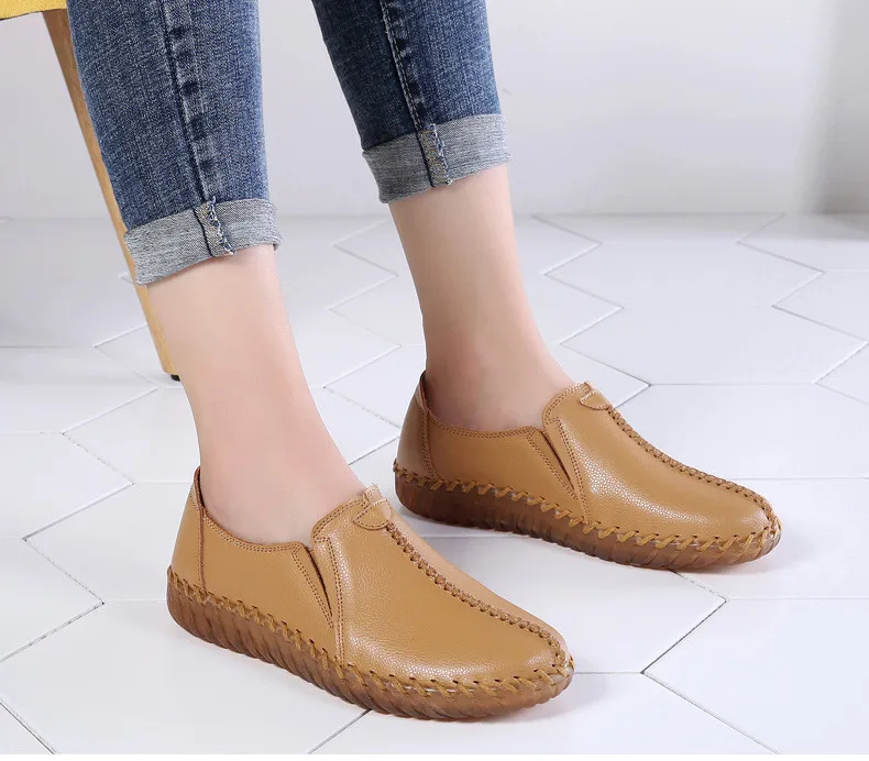 PINSEN Autumn Women Flats Shoes Handmade Genuine Leather Slip-on Shoes Woman Moccasins Ladies Oxfords Ballerina Flats Shoes