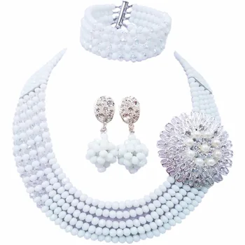 

Fashion White Clear AB Multi Strands Statement Necklace Nigerian Beads African Jewelry Set Crystal Wedding Sets 5JZ17