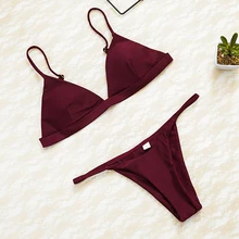 2019 mulheres micro conjunto de biquíni push up banho praia sólida maiô tanga brasileira para meninas biquíni nadar terno femme(China)