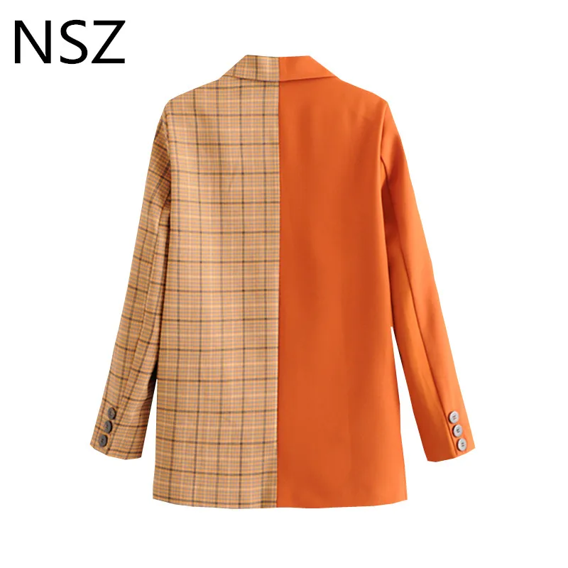 NSZ Women Checked Blazer Plaid Jacket Female Patchwork Long Sleeve Office Work Elegant Outerwear Business Suit Coat Blaser Mujer