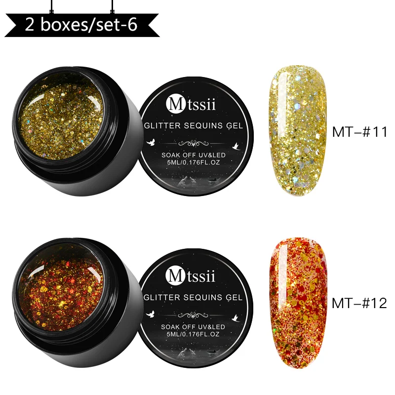 

Mtssii 2019 Diamond Glitter UV Nail Gel Polish set Soak Off Sequins Gel Long-lasting Bling Nail Varnish Manicure Art Tools