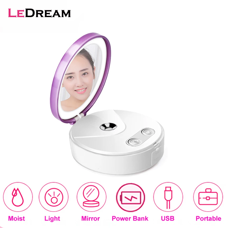  1PC Multi Functional Portable Makeup Cosmetic Lights Mirror Nano Mist Sprayer Facial Body Steamer M