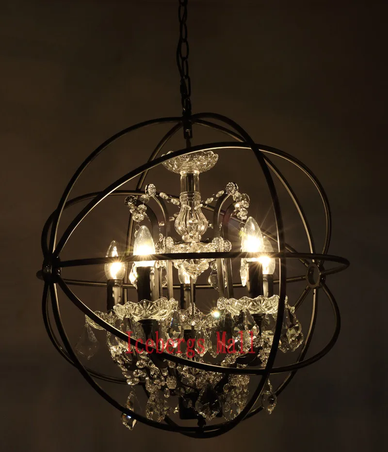 Nordic Iron Chain Cage Crystal Pendant Lights American RH Industrial Lamp Vintage Home Decor Hanging Light For Living Room3