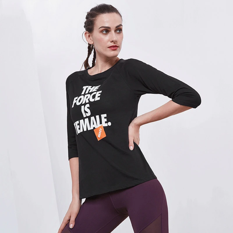 Women's 3/4 Sleeve Sports T Shirt Cotton Breathable Thin Round Neck