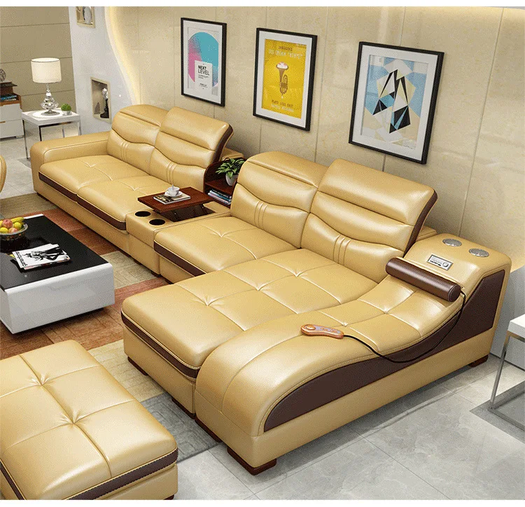 غرفة المعيشة طقم أريكة مدلك الحقيقي بقرة حقيقية أريكة جلدية كرسي المتكلم بلوتوث نفخة asiento muebles دي سالا canape كاما