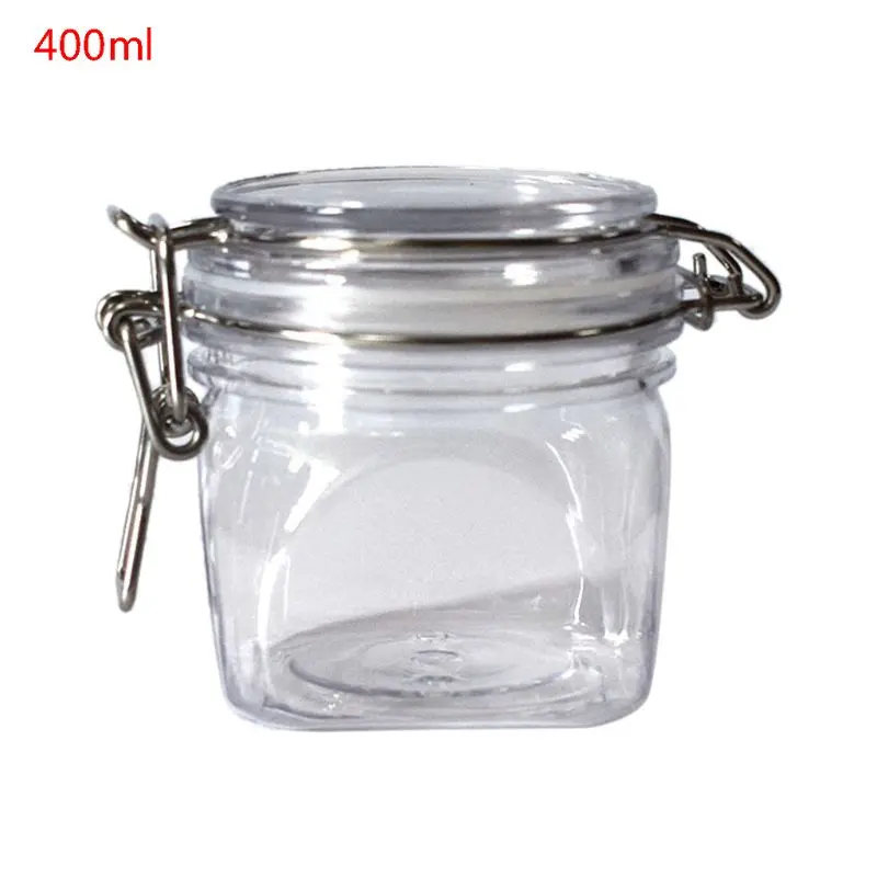 

400ML Plastic Square Clip Top Storage Jar With Airtight Seal Lid Kitchen Food Container Tableware Preserving Cosmetic Cream