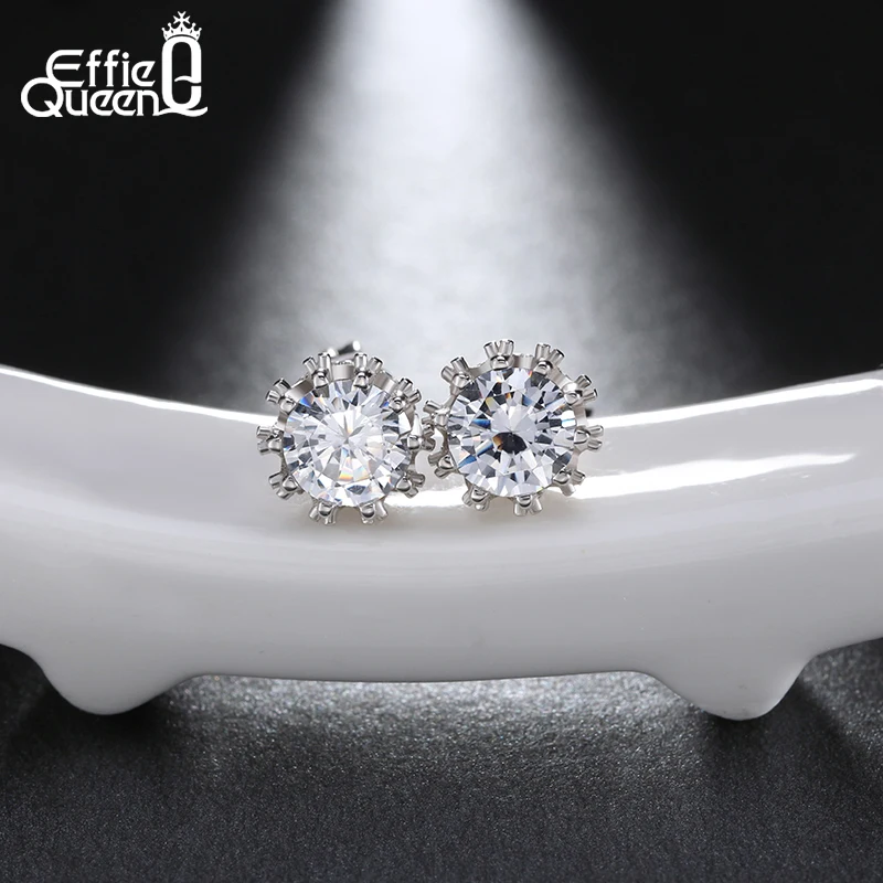 

Effie Queen Simple Design Small Earrings for Women Fashion AAA Cubic Zircon Elegant Crown Ear Stud Earring DE07