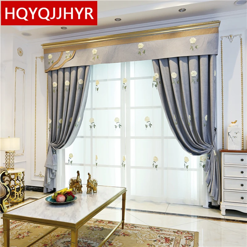 

Modern luxury embroidered custom Floral curtains for living room windows high quality decorative curtains for bedroom kitchen