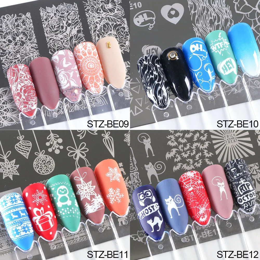 STZ дизайн шаблоны пластины для штамповки ногтей кружева цветок животные полировка трафареты формы для ногтей формы для маникюра STZBE01-16