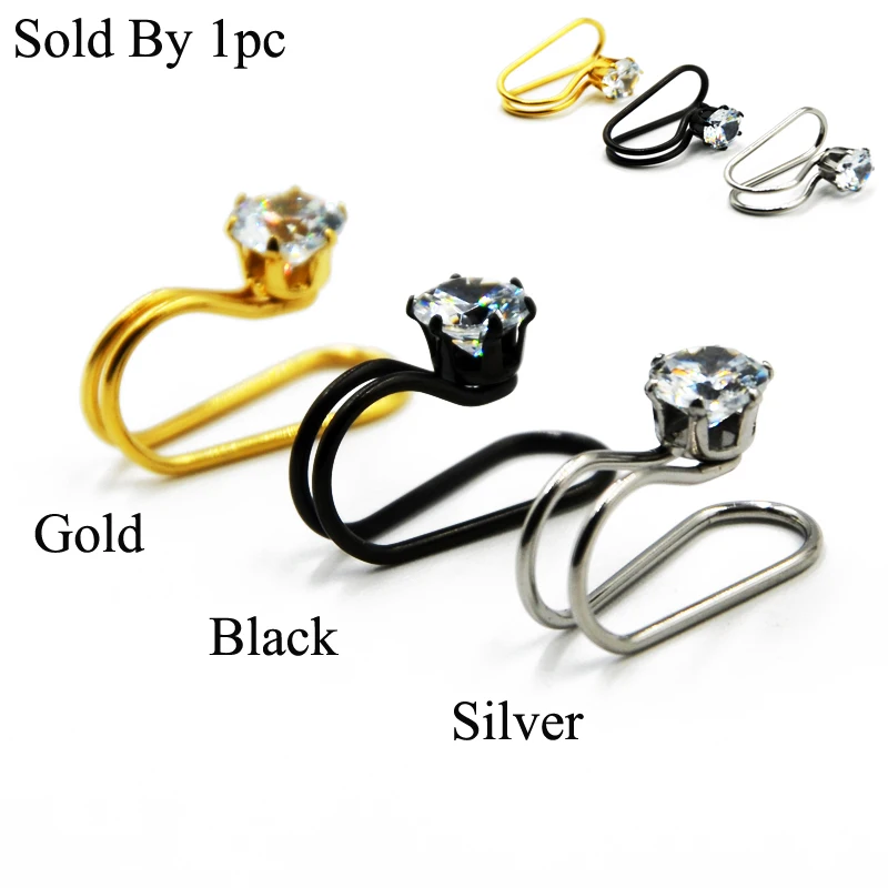 

1Pc Stainless Steel Prong Set Zircon Ear Cuff Clip On Earring Tragus Cartilage Non Piercing Closure Rings Fake No Piercing