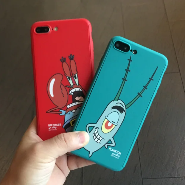 

For iphone 8 8plus SpongeBob series Cartoon Case For iPhone 7 7plus 6 6S 6Splus Mr.Krabs front & back matte hard shell